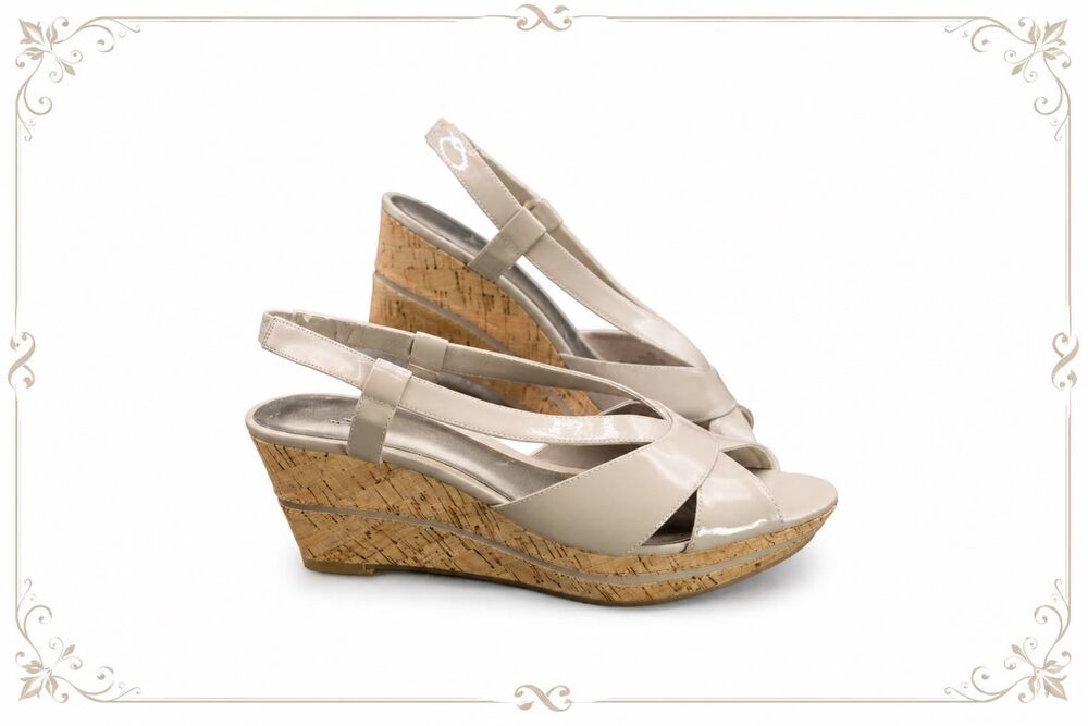 Impo Tan Patent Grandeur Wedge Sandals Strappy Slingback Size 8